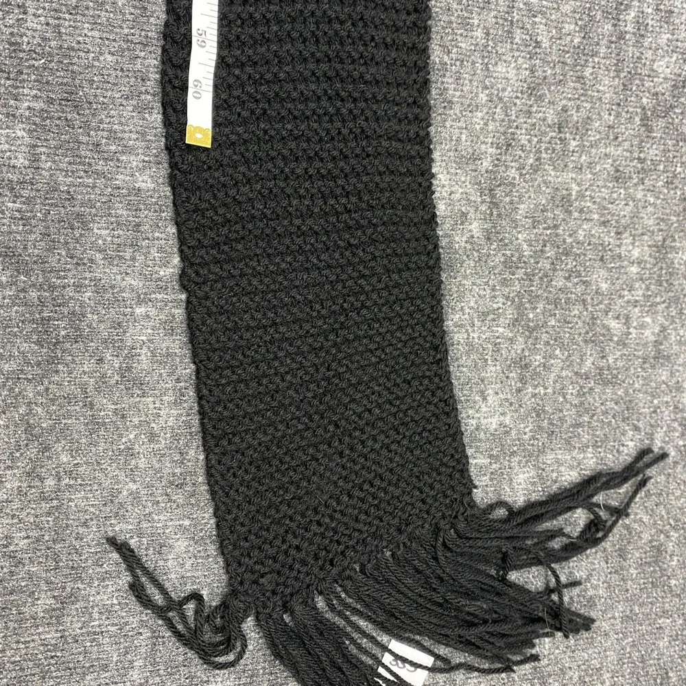 Unbranded Black Chunky Knit Scarf with Fringe Trim Winter Fall Traditional Style